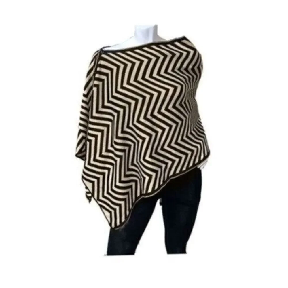NWT - Black Tan Chevron Shawl Cardi Knit Material - Scarf Buttons- One Size